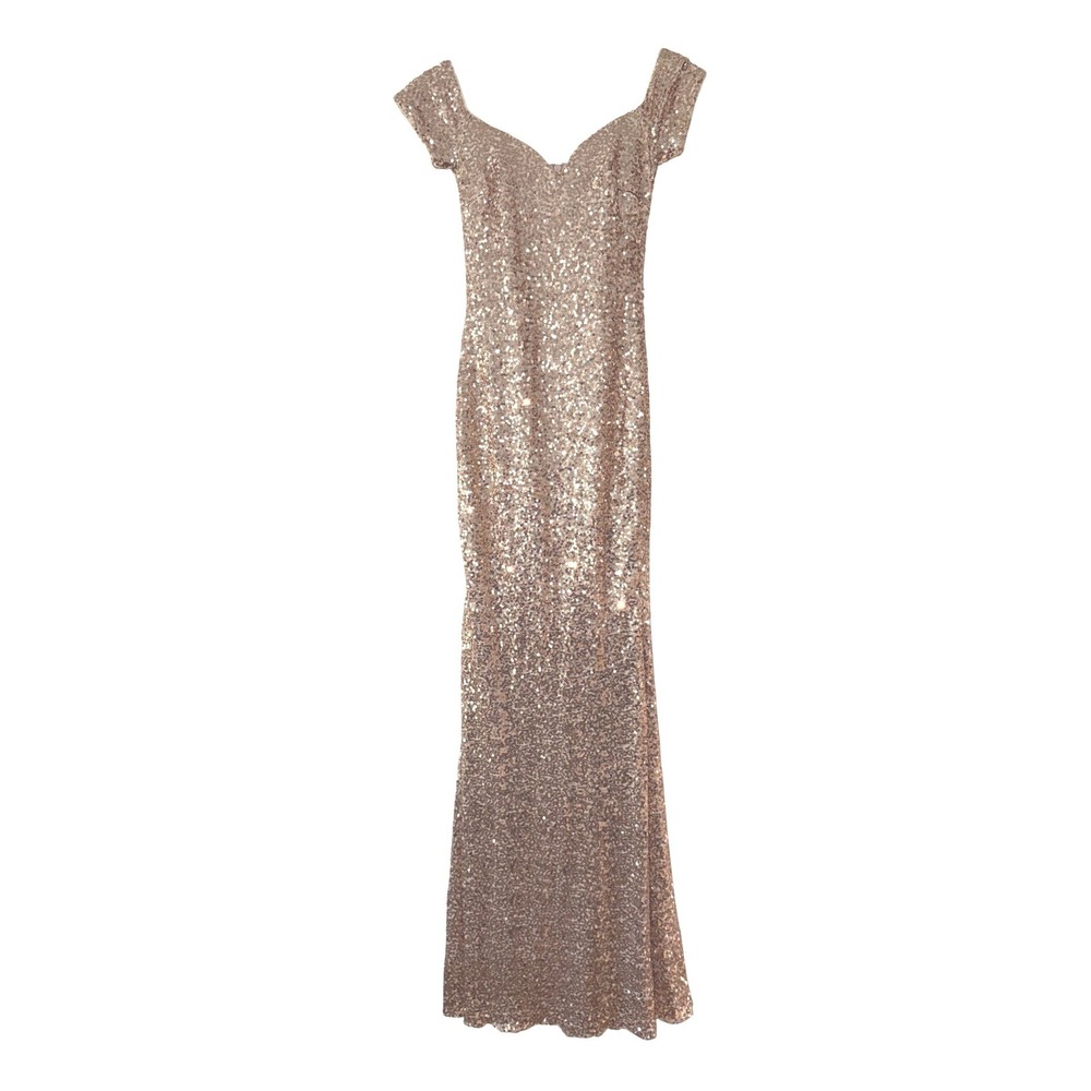 Badgley Mischka Rose Gold Sequin Off Shoulder Mermaid Gown Dress Size 2